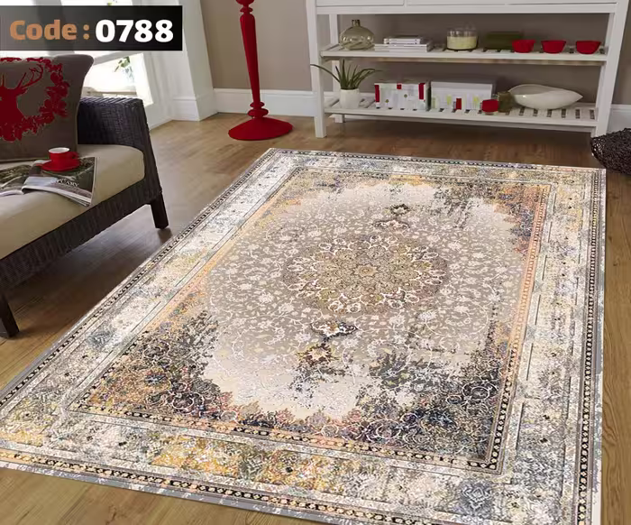 کاورفرش روفرشی دورکشدار گوشه لیفه ای طوسی کرم کد 0788