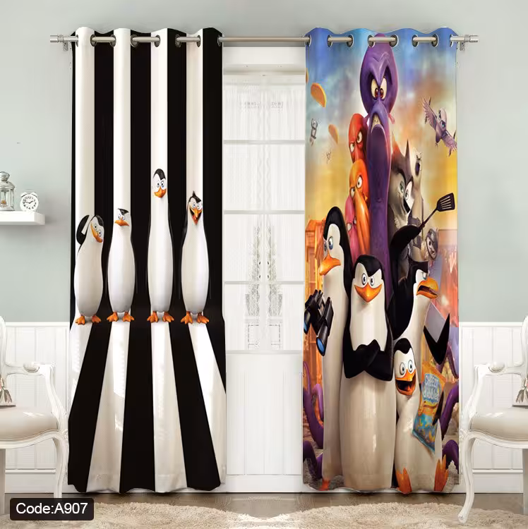 پرده پانچی مخمل چاپی دخترانه کد 907