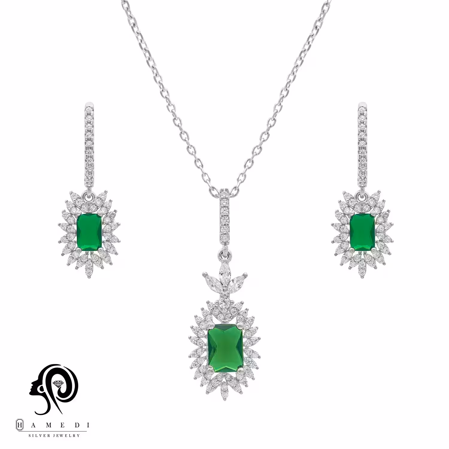 نیم ست زنانه نقره جواهری مدل NI R47