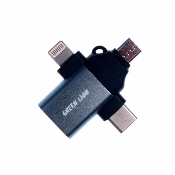مبدل USB به microusb لایتنینگ USB-C گرین لاین مدل GN3IN1OTGGY