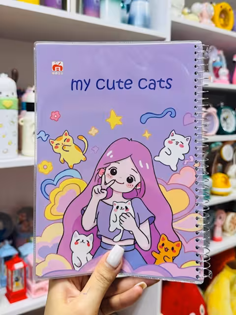 دفتر مشق 80 برگ طرح دخترکیوت وگربه