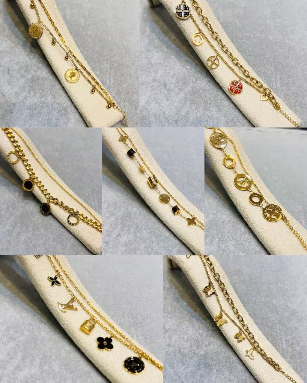 دستبند زنانه دو لاین آویزدار شل طلایی در 7طرح
