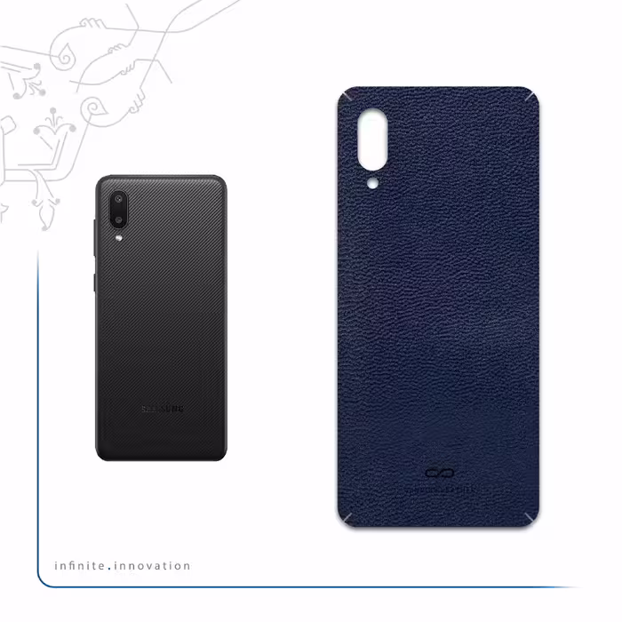 برچسب پوششی ماهوت مدل Deep-Blue-Leather مناسب برای گوشی موبایل سامسونگ Galaxy A02