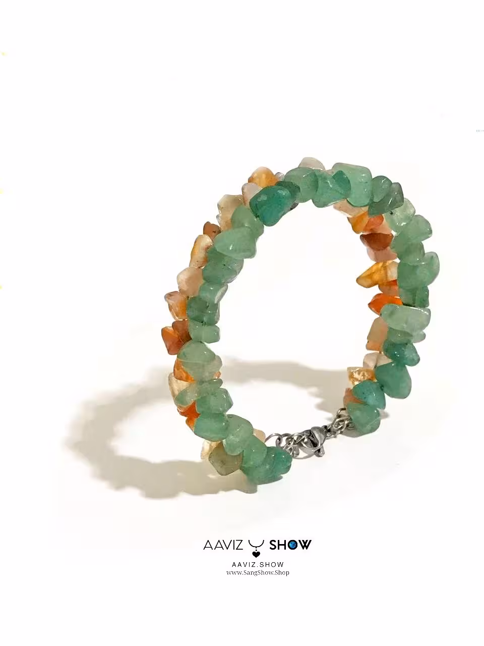 دستبند شانس از سنگهای اونتورین سبز و کارنلین ویژه D036