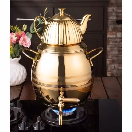 کتری قوری استیل شیر دار توپی طلایی ریور کد 2148