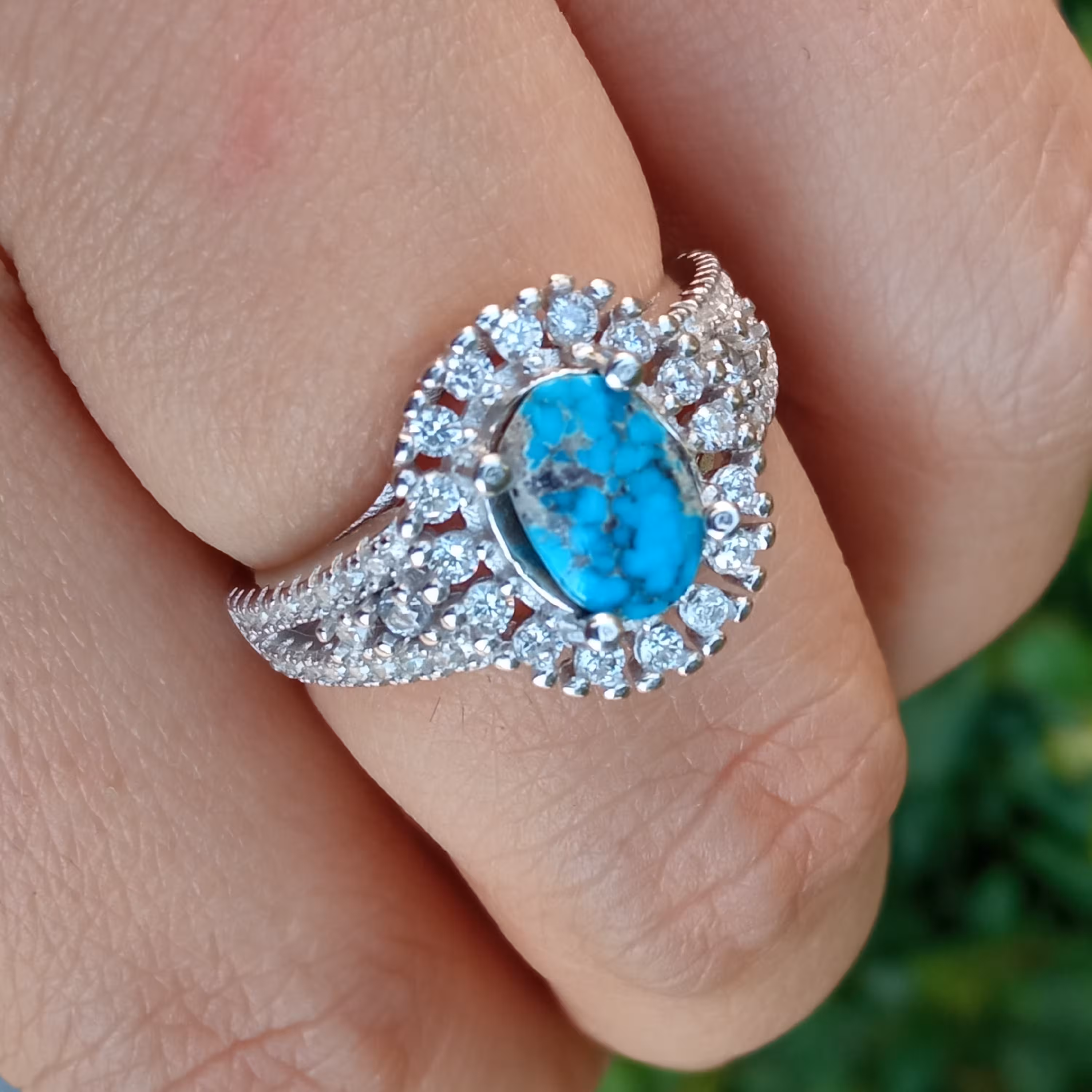 انگشتر نقره زنانه با نگین فیروزه اصل و زیبا