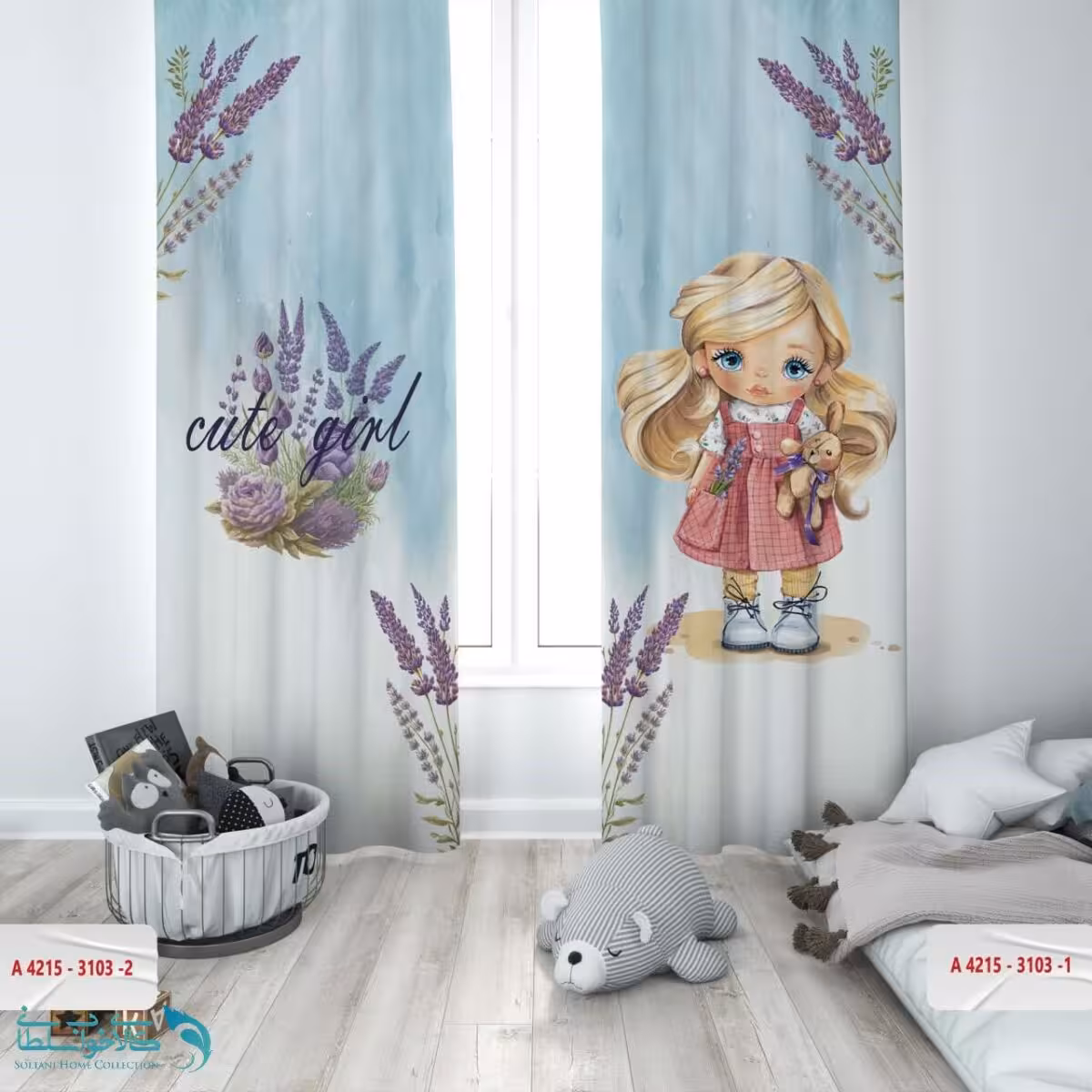 پرده اتاق کودک طرح دختر مو طلایی کد A4215