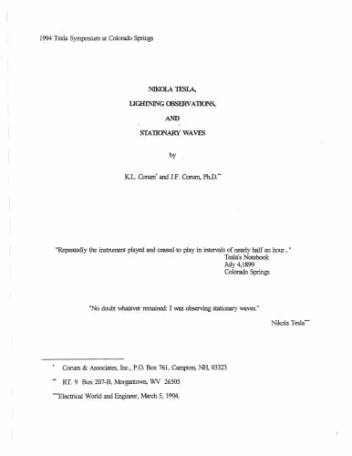 خرید و دانلود نسخه کامل کتاب Nikola Tesla, Lightning Observations, and Stationary Waves