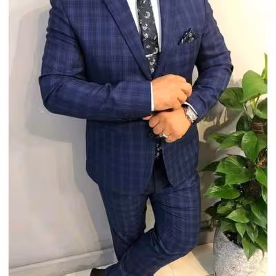 کت و شلوار چهارخانه پیچازی مردانه سرمه ای سایز 48