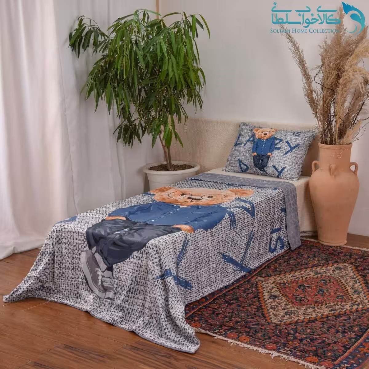 پتو روتختی عروسکی یکنفره طرح تدی عینکی کد P242