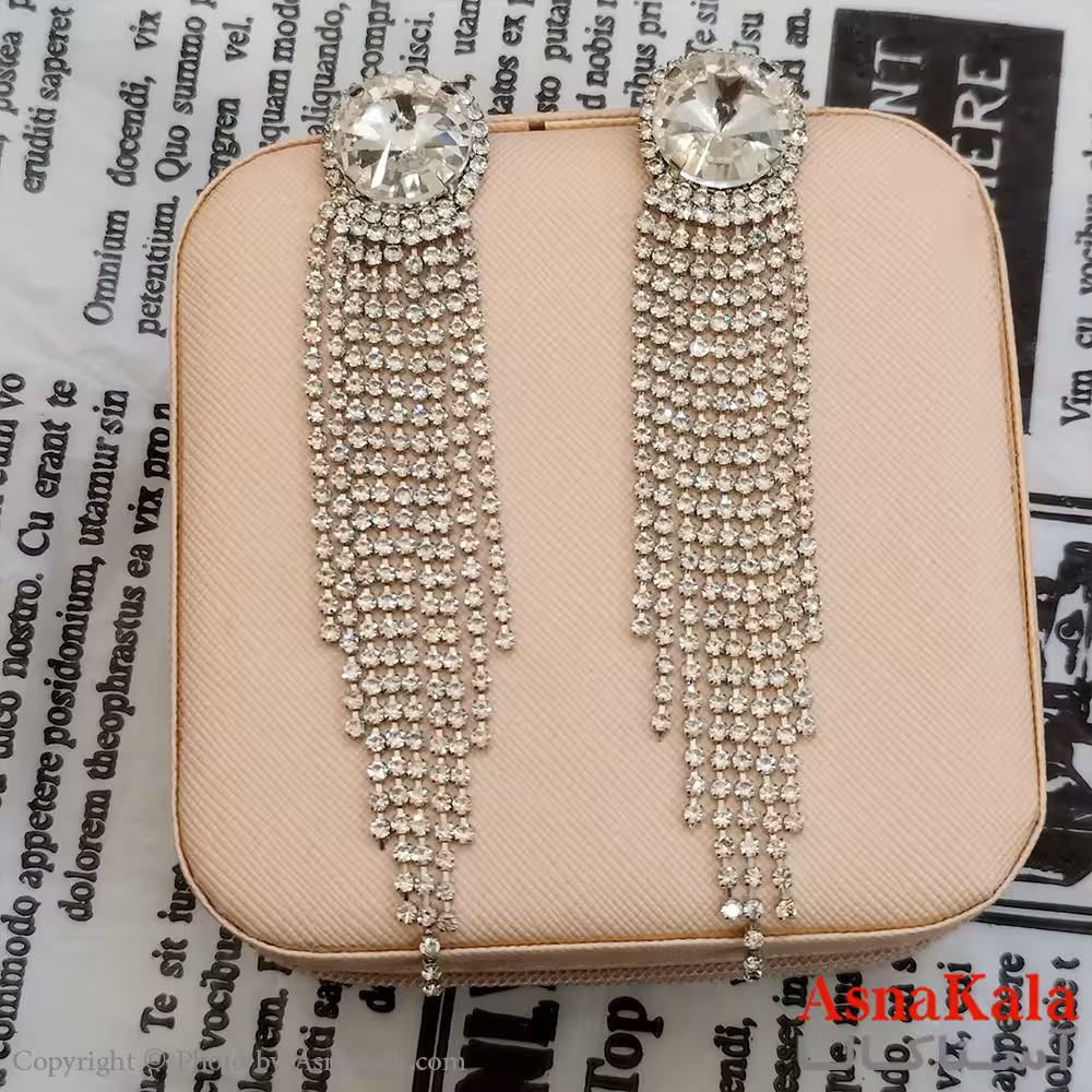 گوشواره جواهری مدل آویز نگیندار رنگ نقره ای کد GSH152128W