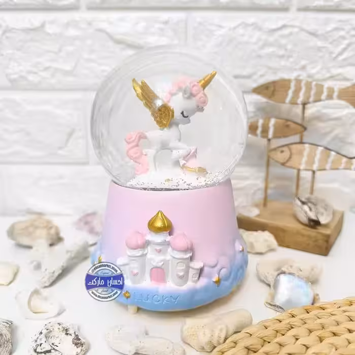 گوی چراغدار موزیکال پمپی برفی اسب تک شاخ