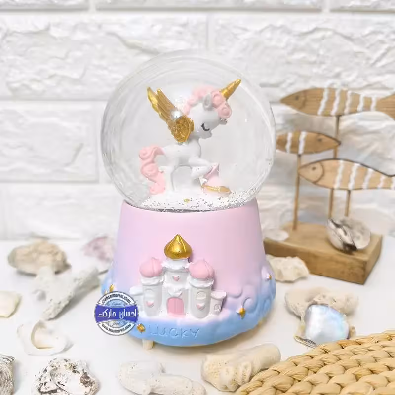 گوی چراغدار موزیکال پمپی برفی اسب تک شاخ