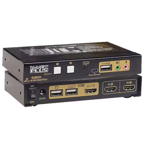 سوئیچ کی وی ام 2 خروجی اتومات HDMI USB کی نت پلاس مدل KP-SWKH402