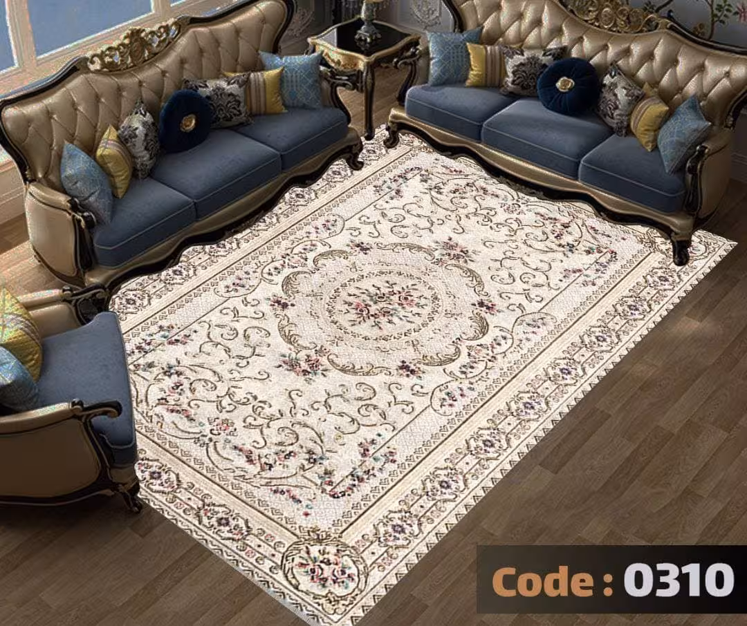 کاورفرش روفرشی دورکشدار گوشه لیفه ای کرم  قهوه ای کد 0310