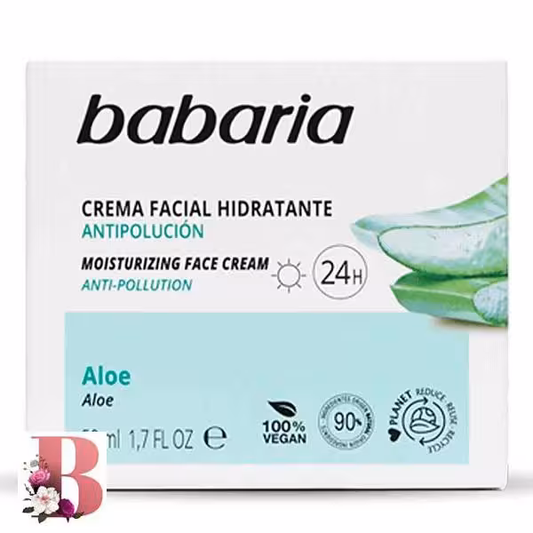 کرم مرطوب کننده و آبرسان 24 ساعت صورت باباریا حاوی آلوورا حجم 50 میل | Babaria MOISTURIZING FACE CREAM 24H ALOE 50 ml