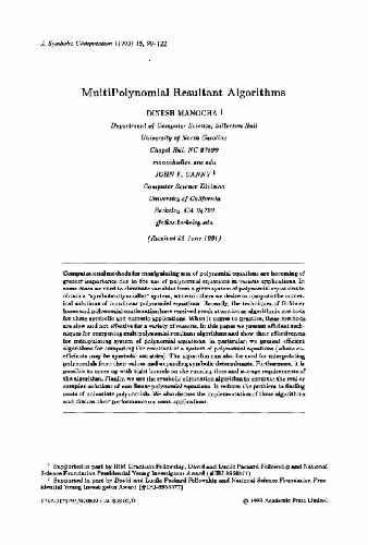 خرید و دانلود نسخه کامل کتاب Multipolynomial resultant algorithms