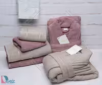 حوله ست دو نفره طرح ماکرو رنگ خاکی و عنابی