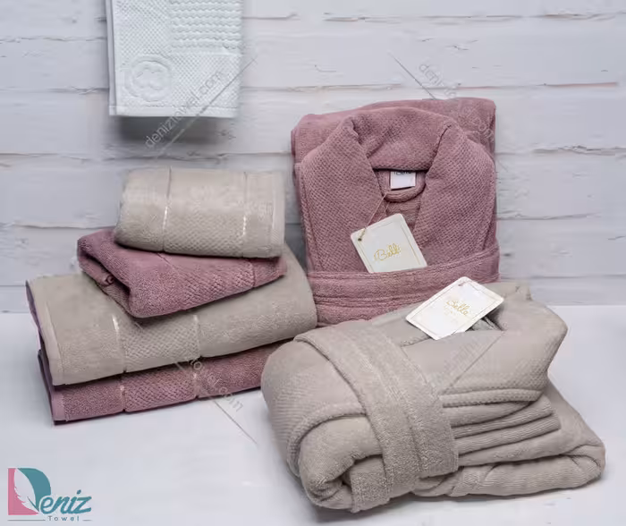 حوله ست دو نفره طرح ماکرو رنگ خاکی و عنابی