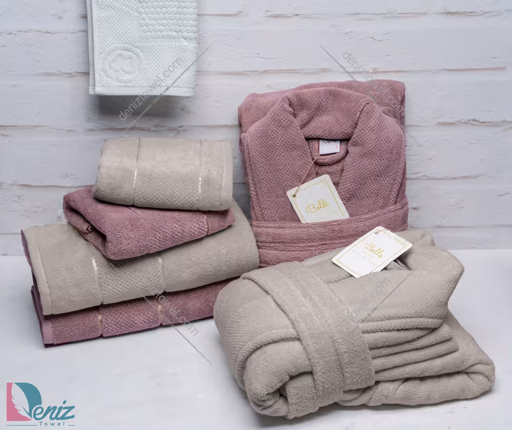 حوله ست دو نفره طرح ماکرو رنگ خاکی و عنابی