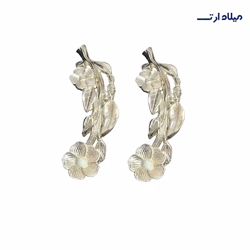 دسته سینی برگ و گل نقره ای