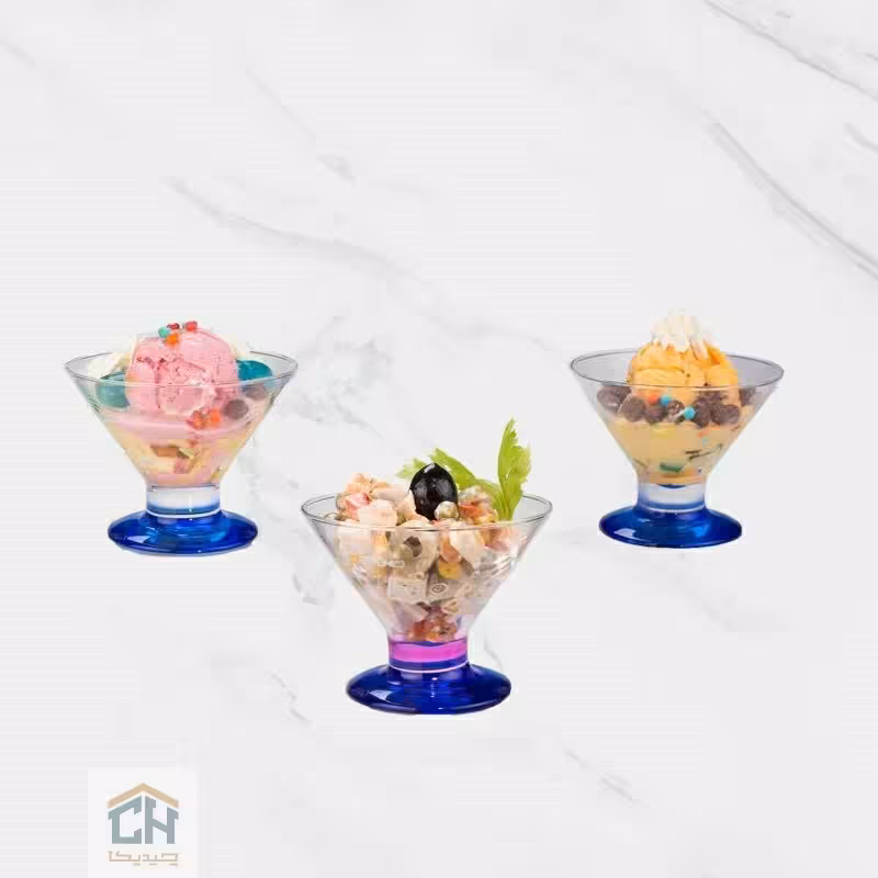 بستنی خوری بلور آبی ست 3 تایی مدل 101033