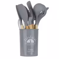 ست کفگیر و ملاقه 12 پارچه سیلیکونی دسته چوبی فدک fadak