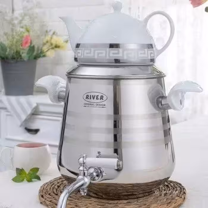 کتری قوری استیل شیر دار هرمی نقره ای ریور کد 2143