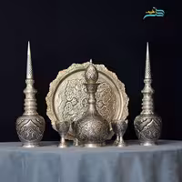 سرویس شربت خوری و تنگ شاخدار برنجی با روکش نقره