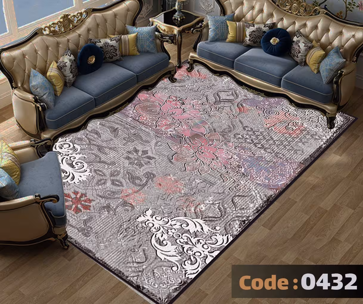 کاورفرش روفرشی دورکشدار گوشه لیفه ای طوسی کرم کد 0432