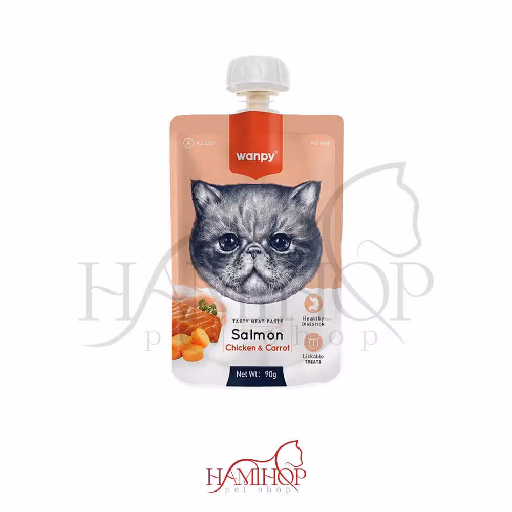 پودینگ گربه ونپی با طعم ماهی سالمون، مرغ و هویج وزن 90 گرم Wanpy