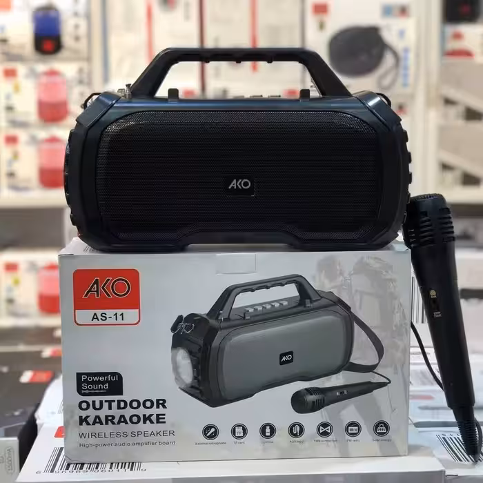 فروش ویژه اسپیکر چند کاره میکروفن و چراغ قوه و پنل خورشیدی و دارای گارانتی AKO مدل AS11