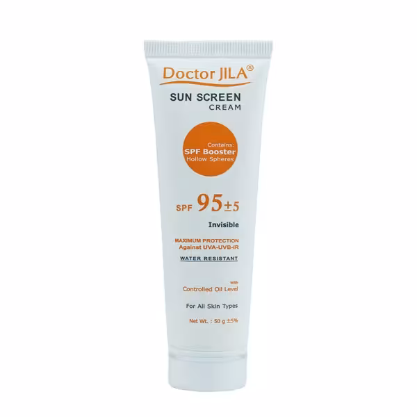 کرم ضدآفتاب بی‌رنگ دکتر ژیلا SPF95 مناسب انواع پوست وزن 50 گرم