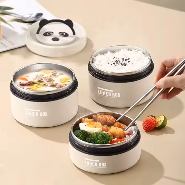 فلاسک غذا کودک سه قسمتی کاور دار 1660 میل طرح پاندا