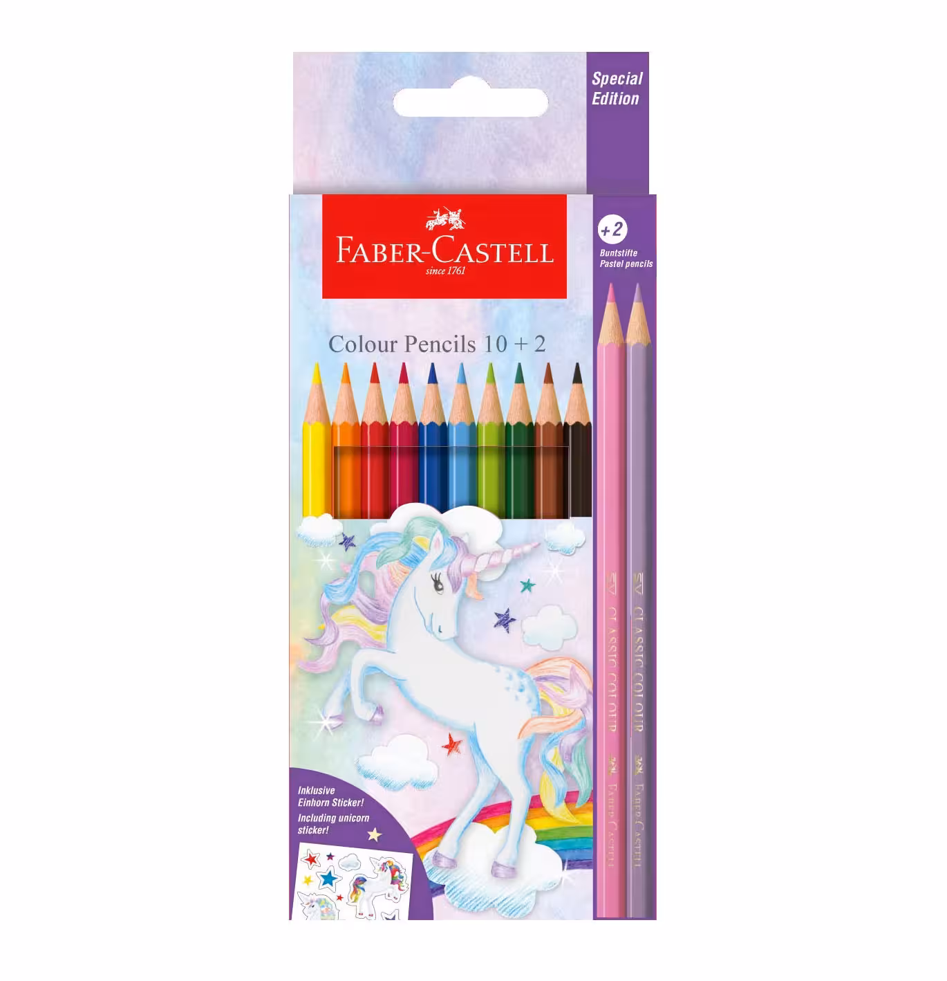 مداد رنگی 2 10 ساده و پاستلی تک شاخ فابرکاستل