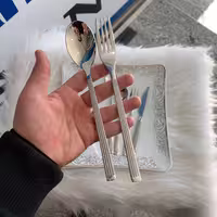 سرویس قاشق چنگال یونیک اصل آلمان 24 نفره 120 پارچه مدل کبریتی نقره ای
