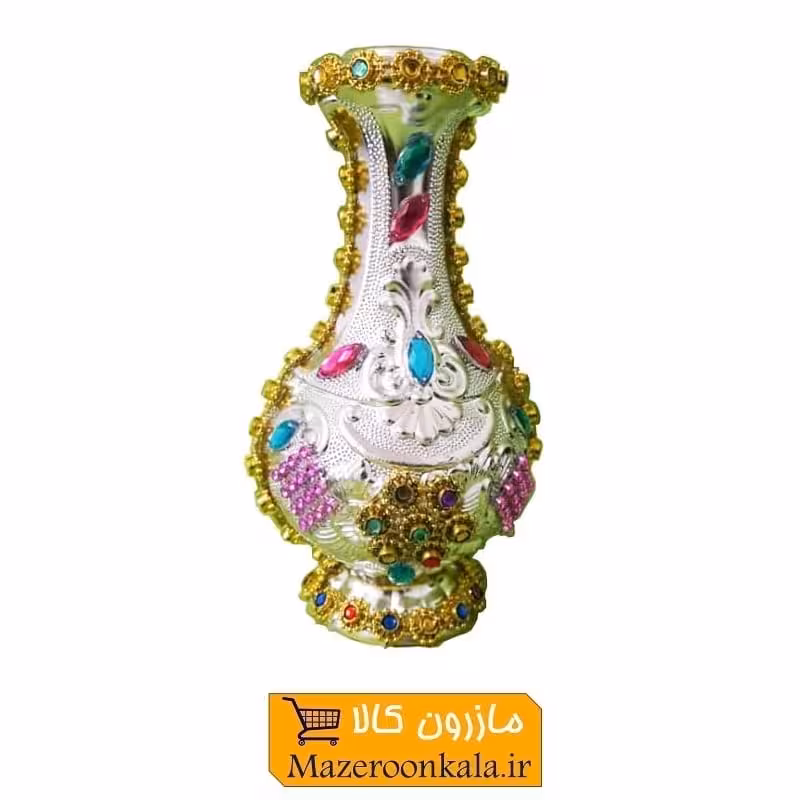 گلدان پلاستیکی نقره ای تزئین شده با نگین ارتفاع 15 سانت HGD-007