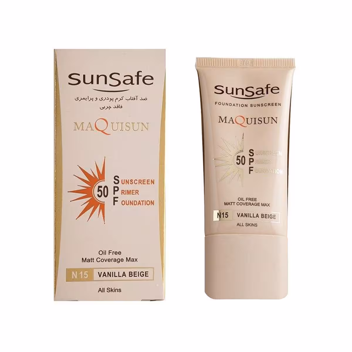ضد آفتاب کرم پودری و پرایمری فاقد چربی SPF50 بژ ابریشمی سان سیف- Sun Safe