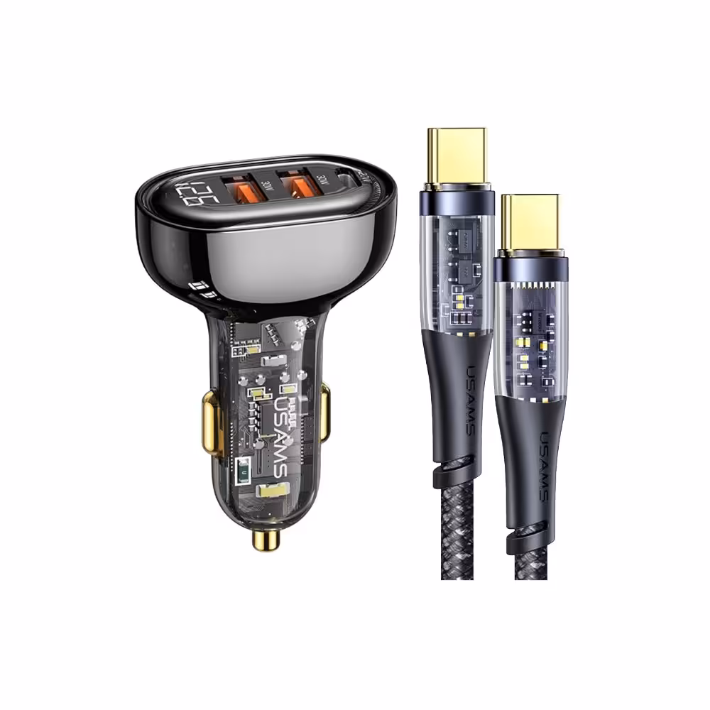 شارژر فندکی و کابل یوسمز USAMS CAR CHARGER WITH CABEL USB-C CC15 SJ574 Type-C PD توان 100W