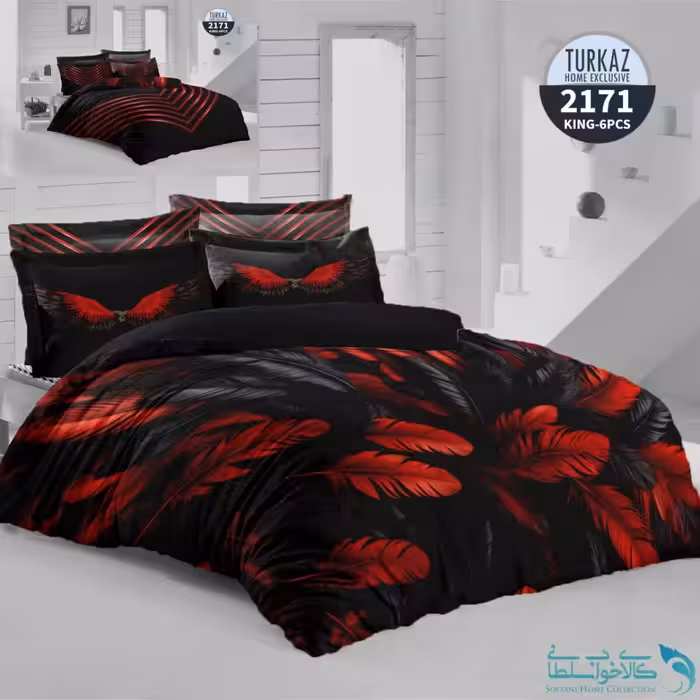 روتختی طرح پر های قرمز دو نفره برند Turkaz کد 2171