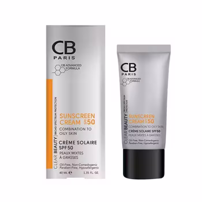 کرم ضد آفتاب بی رنگ spf 50 پوست چرب و مختلط CB