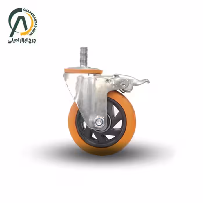 چرخ پلی آمید نارنجی پیچی گردان ترمزدار قطر 75 میلی متر