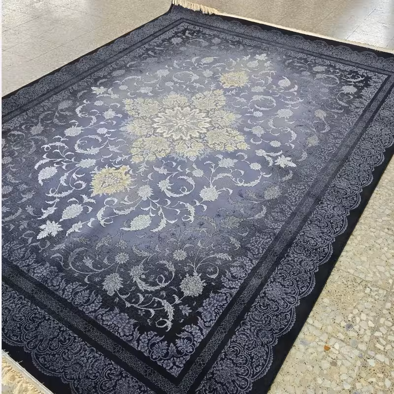 فرش 12متری ماشینی 700شانه کاشان نقشه هامون سرمه ایی مناسب دکوراسیون خاص