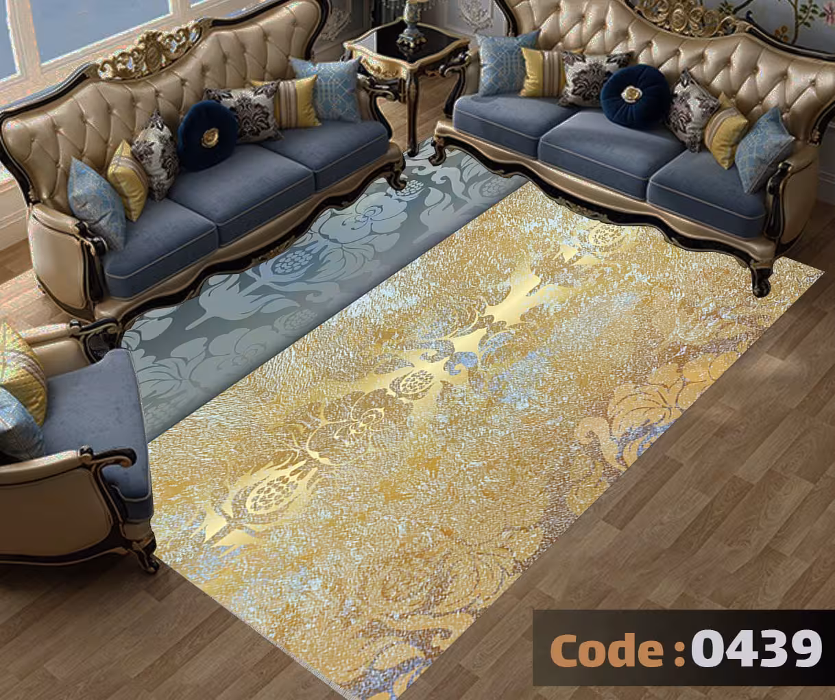 کاورفرش روفرشی دورکشدار گوشه لیفه ای لاکی ، آبی و متنوع کد 0439
