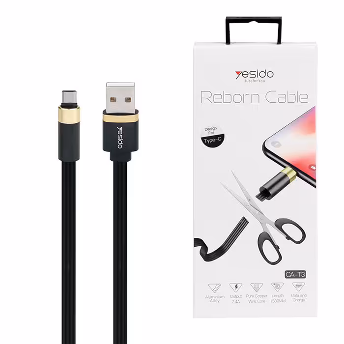 کابل USB به Type-C یسیدو YESIDO CAT3 طول 1.5متر 2.4آمپر