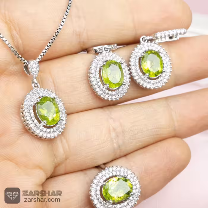 نیم ست زبرجد نقره زنانه