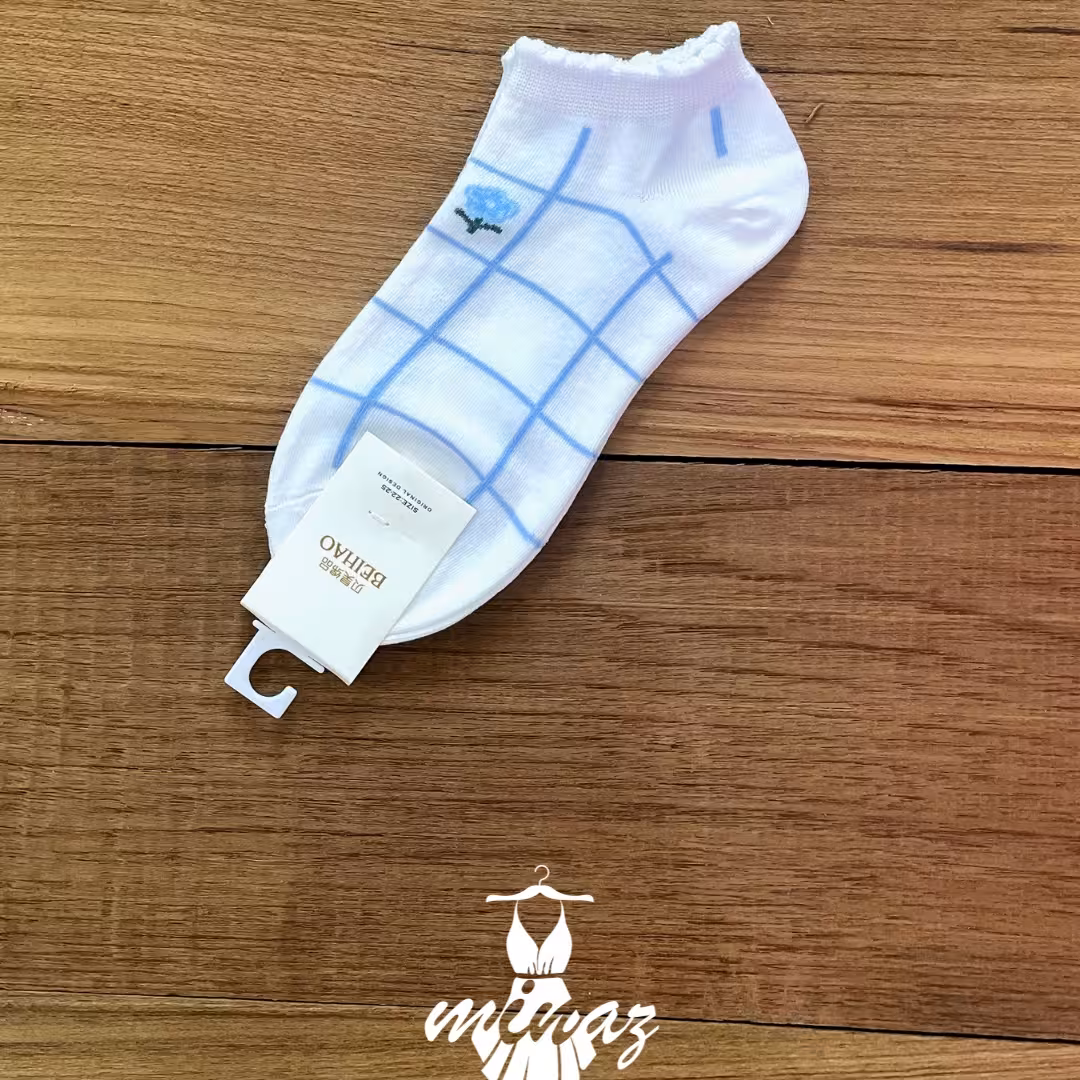 جوراب مچی نخی طرح آبی آسمانی شماره 1