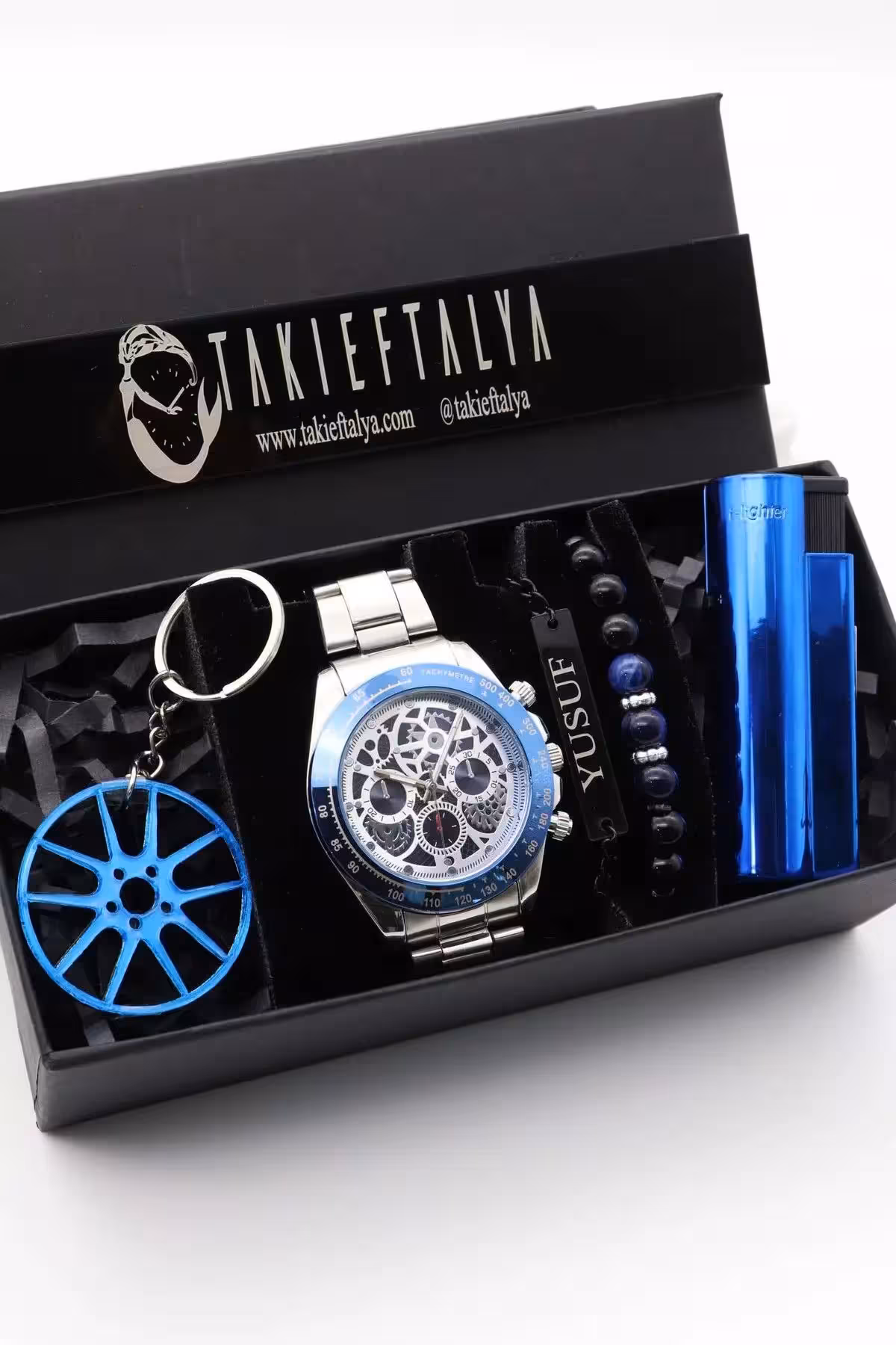 ساعت با نمایشگر مکانیزم و دستبند شخصی، فندک و ست جاکلیدی - 368