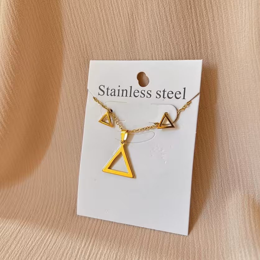 نیم ست مثلث استیل رنگ ثابت و ضد حساسیت طلایی