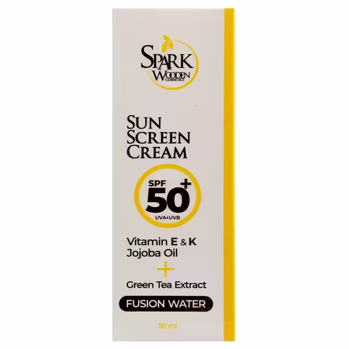 کرم ضد آفتاب بی رنگ اسپارک وودن مدل SPF50 مناسب انوع پوست حجم 50 میلی لیتر